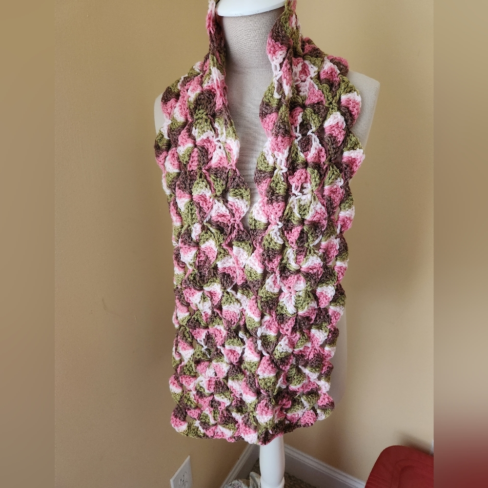 Crocheted Pink Camo Circle Scarf